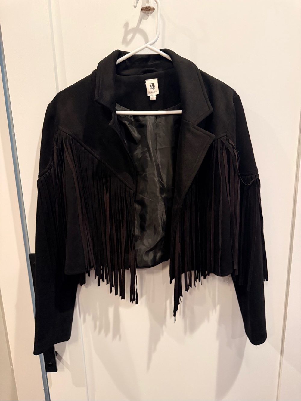 Flawless Black Faux Suede Fringe Jacket Western Boho Size Small